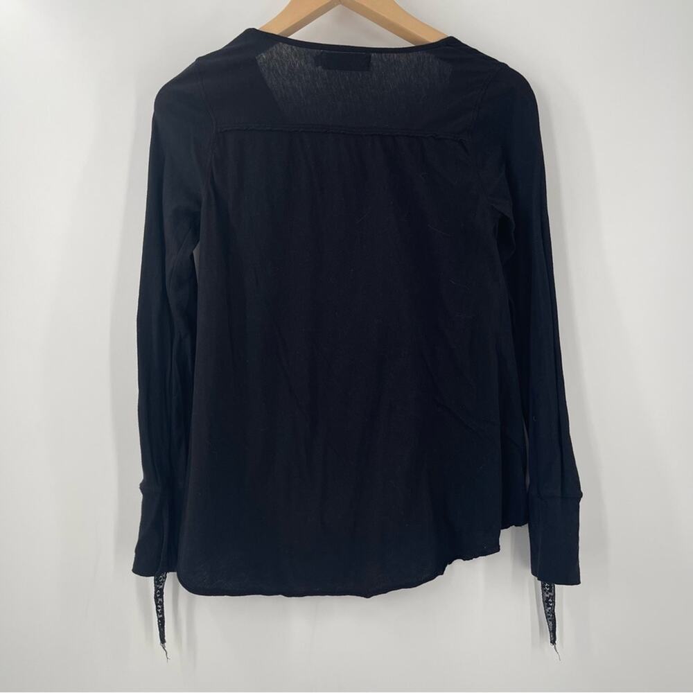 JOHNNY WAS x LOVE AND LIBERTY Top Small Long Sleeve Distressed Lace Boho Henley - Picture 2 of 11